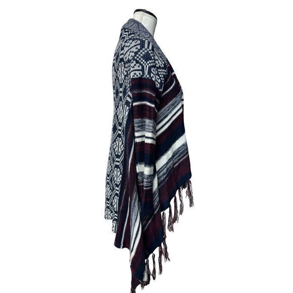 Hooked‎ Up Flyaway Cardigan Small Indigo Red Striped Tassels Knit Long Sleeve M - Picture 2 of 5